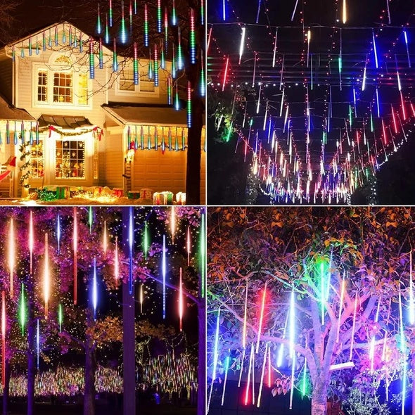 Meteorschauer-Regenlichter, 20 Zoll 10 Röhren 540 LED-Eiszapfen fallende Regentropfenlichter, Weihnachtslichterketten für den Außenbereich für Weihnachtshochzeitsfeier-Dekoration, Multicor