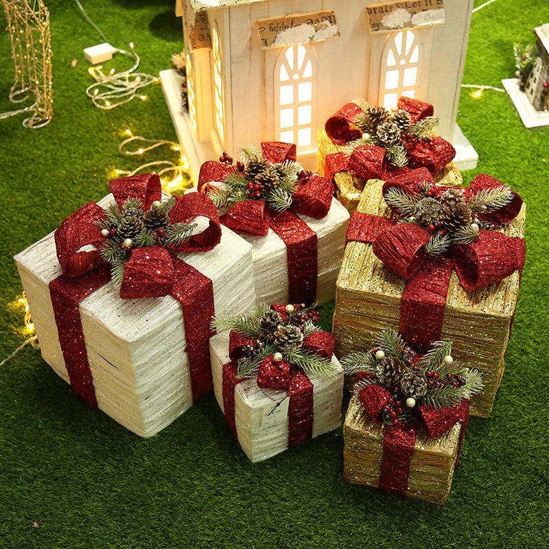 Weihnachts-Geschenkbox, Weihnachtsbaumschmuck, schmiedeeiserne Geschenkbox, dreiteilige Schrankdekoration