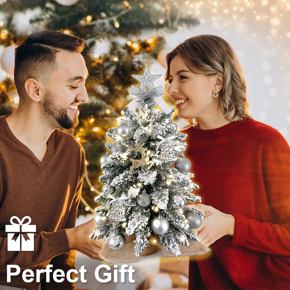 2 Fuß Mini-Weihnachtsbaum mit Licht, künstlicher kleiner Tisch-Weihnachtsbaum
Dekoration mit beflocktem Schnee, exquisiter Dekoration und Weihnachtsornamenten für Tischplatten für Zuhause und Büro