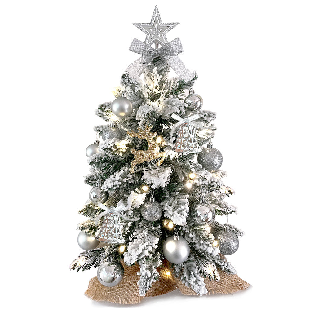 2 Fuß Mini-Weihnachtsbaum mit Licht, künstlicher kleiner Tisch-Weihnachtsbaum
Dekoration mit beflocktem Schnee, exquisiter Dekoration und Weihnachtsornamenten für Tischplatten für Zuhause und Büro