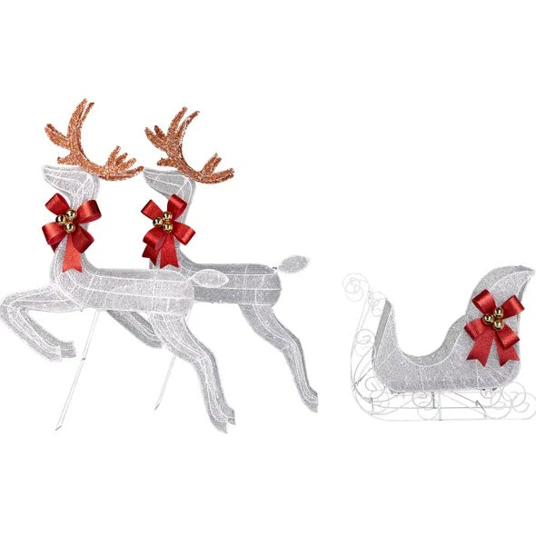3-teiliges beleuchtetes Set mit 2 Rentieren und Schlitten, wetterfeste Weihnachtsdekoration für den Außenbereich mit Vorbeleuchtung
270 weiße LED-Lichter und Pfähle für Weihnachten im Freien, Feiertage im Innenbereich
Beleuchtete Weihnachtsdisplays mit De