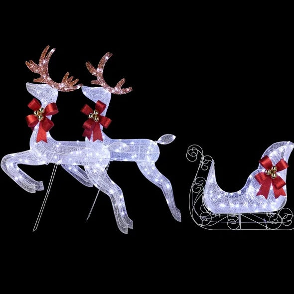 3-teiliges beleuchtetes Set mit 2 Rentieren und Schlitten, wetterfeste Weihnachtsdekoration für den Außenbereich mit Vorbeleuchtung
270 weiße LED-Lichter und Pfähle für Weihnachten im Freien, Feiertage im Innenbereich
Beleuchtete Weihnachtsdisplays mit De