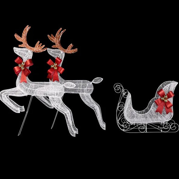 3-teiliges beleuchtetes Set mit 2 Rentieren und Schlitten, wetterfeste Weihnachtsdekoration für den Außenbereich mit Vorbeleuchtung
270 weiße LED-Lichter und Pfähle für Weihnachten im Freien, Feiertage im Innenbereich
Beleuchtete Weihnachtsdisplays mit De