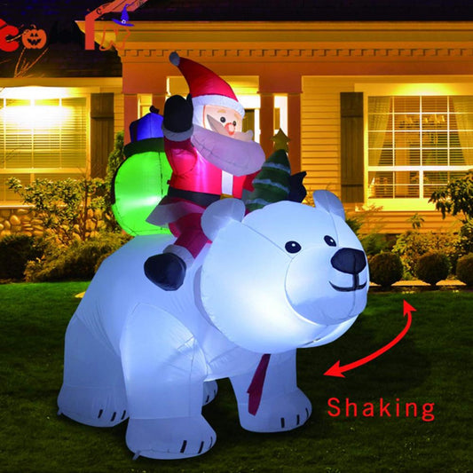 Aufblasbarer Weihnachtsmann, der Eisbär reitet, 2 m, aufblasbare Weihnachtsspielzeugpuppe, für drinnen und draußen, Garten, Weihnachtsdekoration
