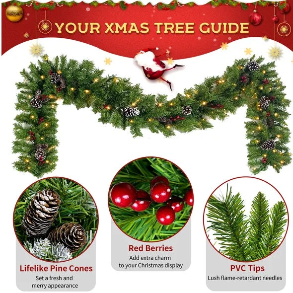Vorbeleuchteter künstlicher Weihnachtsbaum
4-teiliges Weihnachtsset, Girlande, Kranz und 2 Eingangsbäume für Weihnachten