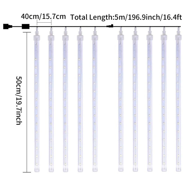 Meteorschauer-Regenlichter, 20 Zoll 10 Röhren 540 LED-Eiszapfen fallende Regentropfenlichter, Weihnachtslichterketten für den Außenbereich für Weihnachtshochzeitsfeier-Dekoration, Multicor