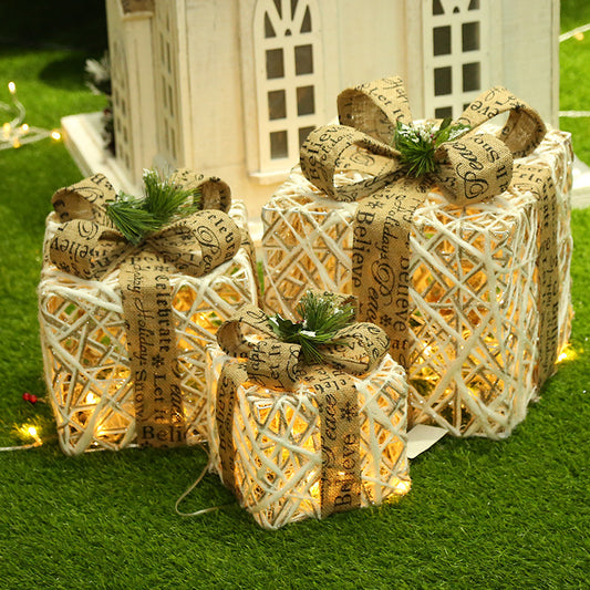 Weihnachts-Geschenkbox, Weihnachtsbaumschmuck, schmiedeeiserne Geschenkbox, dreiteilige Schrankdekoration