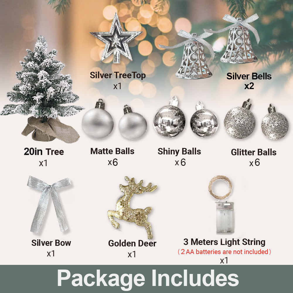 2 Fuß Mini-Weihnachtsbaum mit Licht, künstlicher kleiner Tisch-Weihnachtsbaum
Dekoration mit beflocktem Schnee, exquisiter Dekoration und Weihnachtsornamenten für Tischplatten für Zuhause und Büro