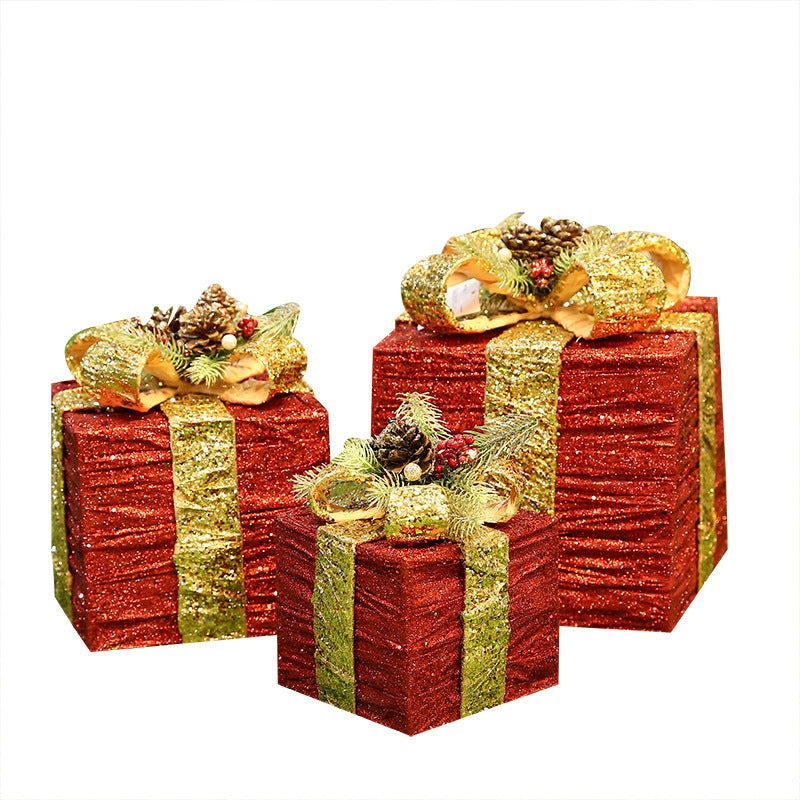 Weihnachts-Geschenkbox, Weihnachtsbaumschmuck, schmiedeeiserne Geschenkbox, dreiteilige Schrankdekoration