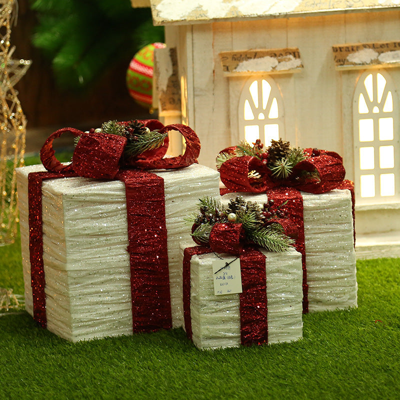 Weihnachts-Geschenkbox, Weihnachtsbaumschmuck, schmiedeeiserne Geschenkbox, dreiteilige Schrankdekoration
