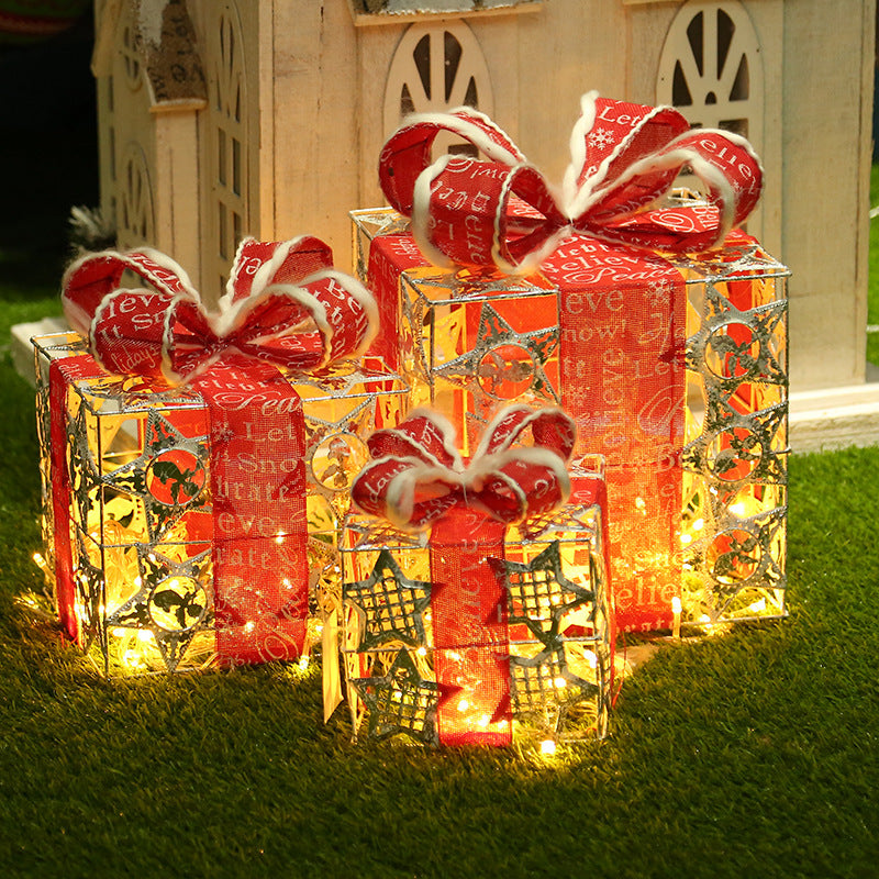 Weihnachts-Geschenkbox, Weihnachtsbaumschmuck, schmiedeeiserne Geschenkbox, dreiteilige Schrankdekoration