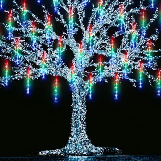 Meteorschauer-Regenlichter, 20 Zoll 10 Röhren 540 LED-Eiszapfen fallende Regentropfenlichter, Weihnachtslichterketten für den Außenbereich für Weihnachtshochzeitsfeier-Dekoration, Multicor