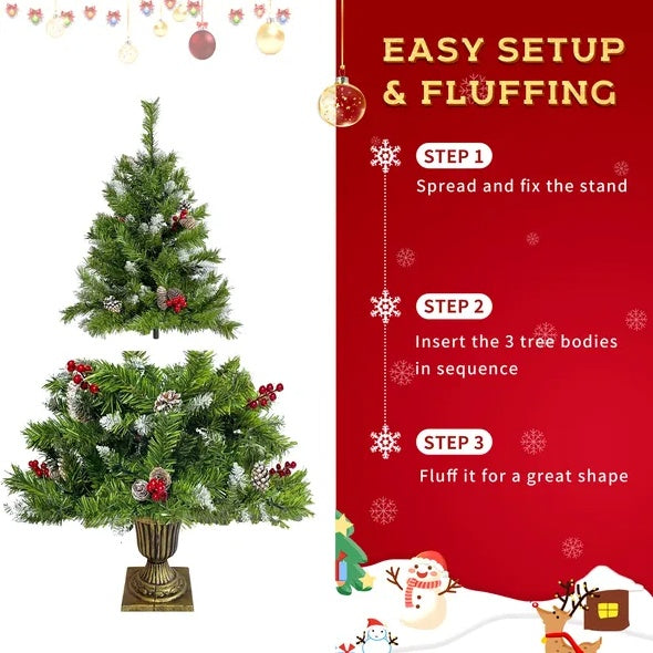 Vorbeleuchteter künstlicher Weihnachtsbaum
4-teiliges Weihnachtsset, Girlande, Kranz und 2 Eingangsbäume für Weihnachten