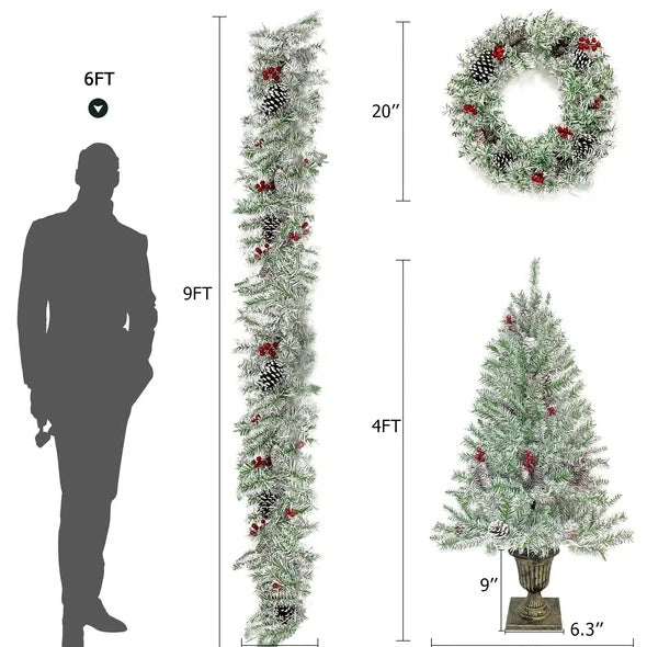 Vorbeleuchteter künstlicher Weihnachtsbaum
4-teiliges Weihnachtsset, Girlande, Kranz und 2 Eingangsbäume für Weihnachten